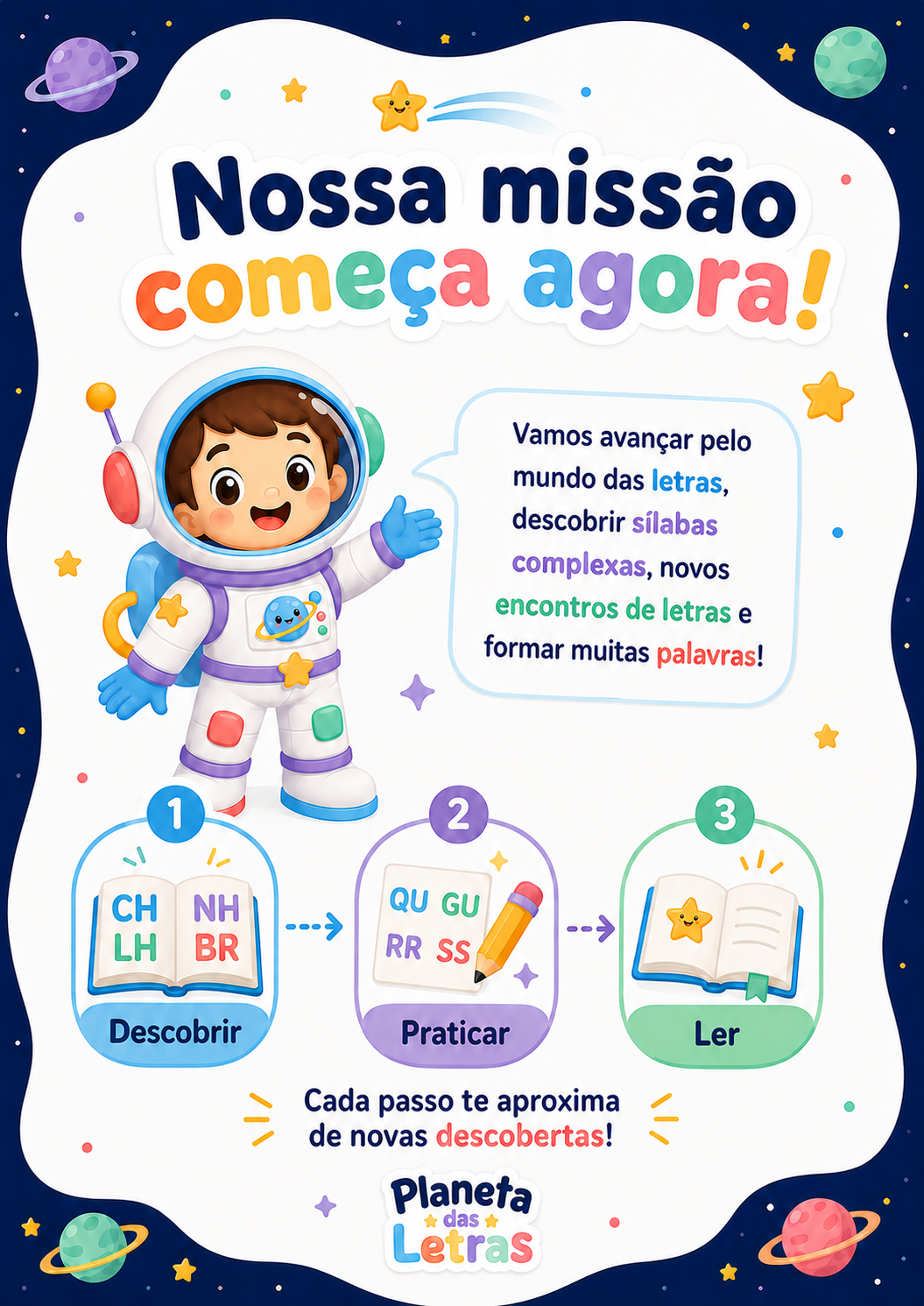 Página de abertura “Nossa missão começa agora” do caderno de alfabetização
