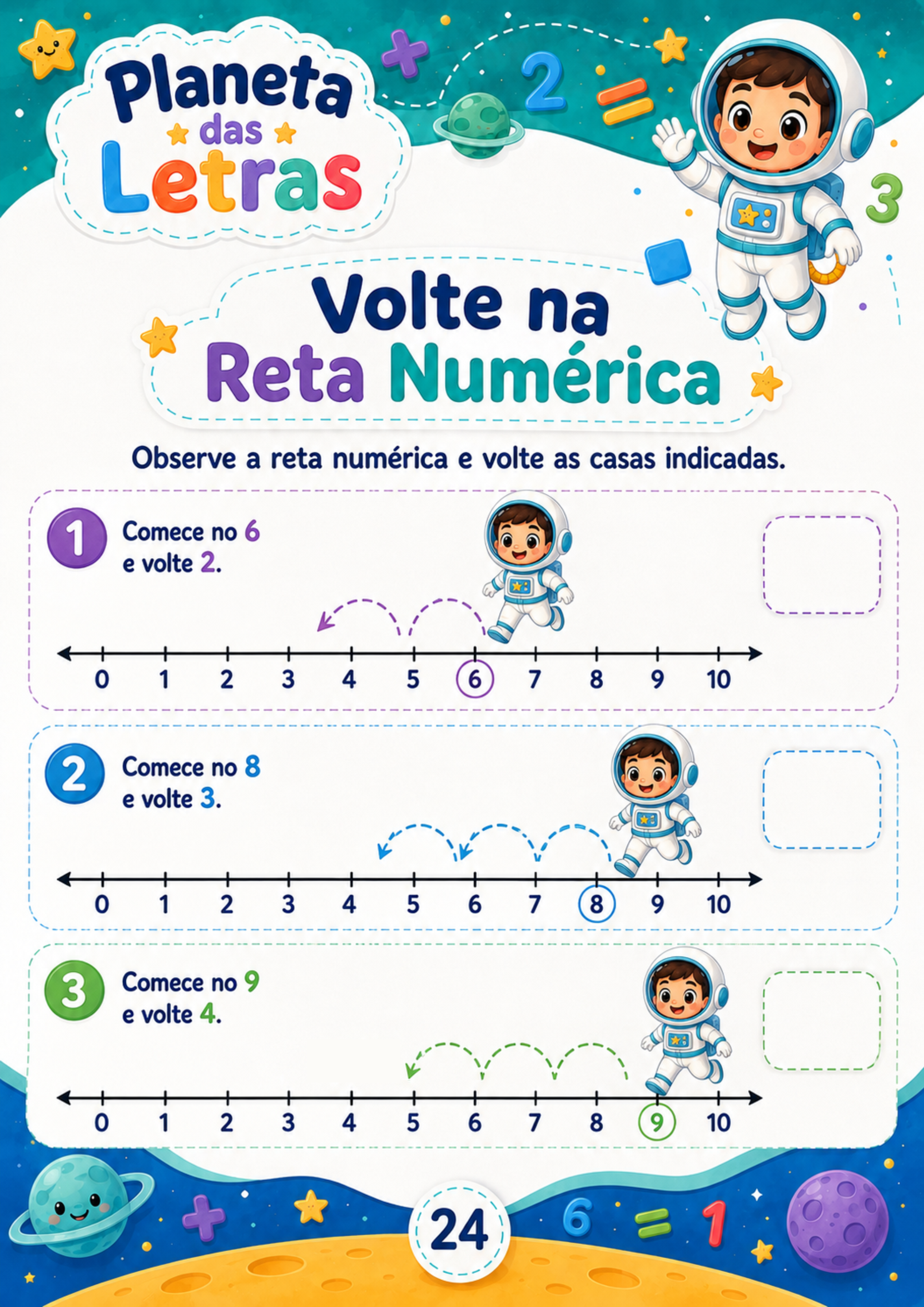 Página de matemática básica com reta numérica